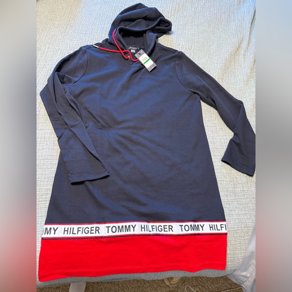 Brand New With Tags Tommy Hilfiger navy logo hooded casual dress Size Large